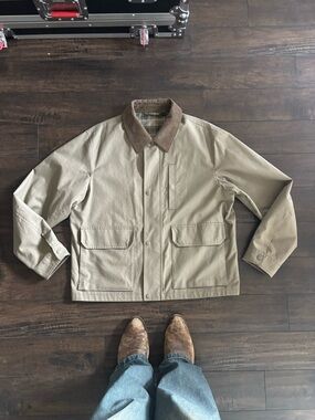 German Chore Work Jacket with Corduroy Collar - Khaki